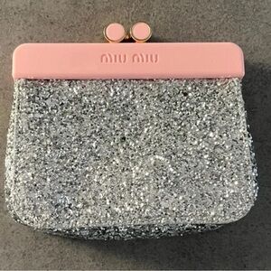Miu Miu beauty Silver Glitter Clutch with Pink Accent